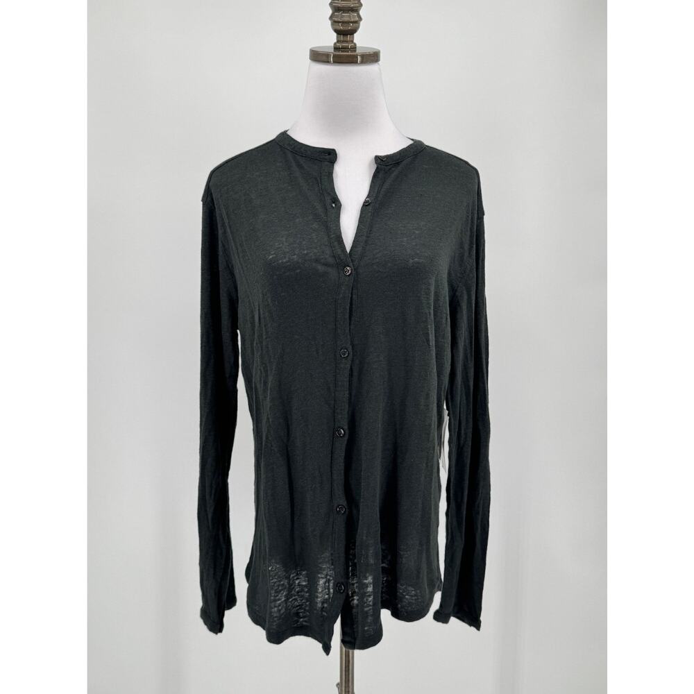 Beau Souci Womens Pirate Black Linen Long Sleeve Button Up Top Sz M NEW